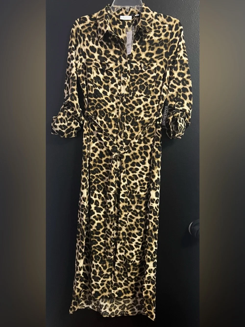 NY&Co Leopard Print Maxi Shirt Dress - Tan/Black - Picture 2 of 6